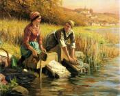 Women Washing Clothes by a Stream - 丹尼尔·李奇微爵士